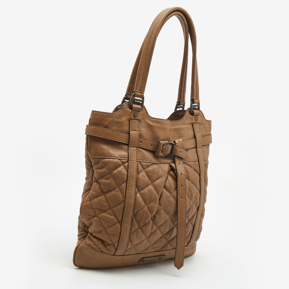 BURBERRY Brown Quilted Leather Buckle Tote - Picture 3 of 8